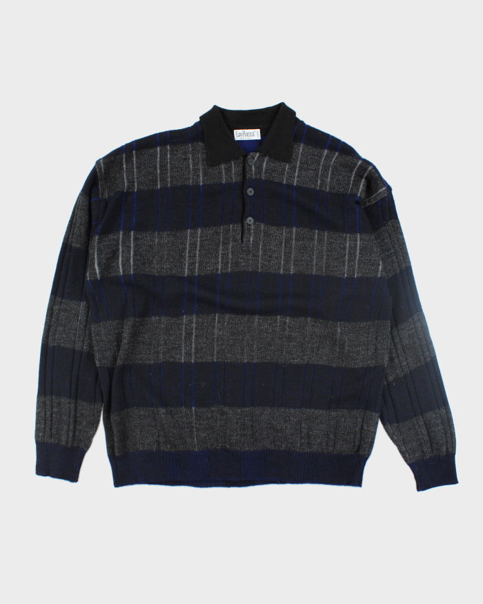 Vintage Leo Rossi Striped Merino Blend Collared Knit Jumper - XL