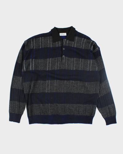 Vintage Leo Rossi Striped Merino Blend Collared Knit Jumper - XL