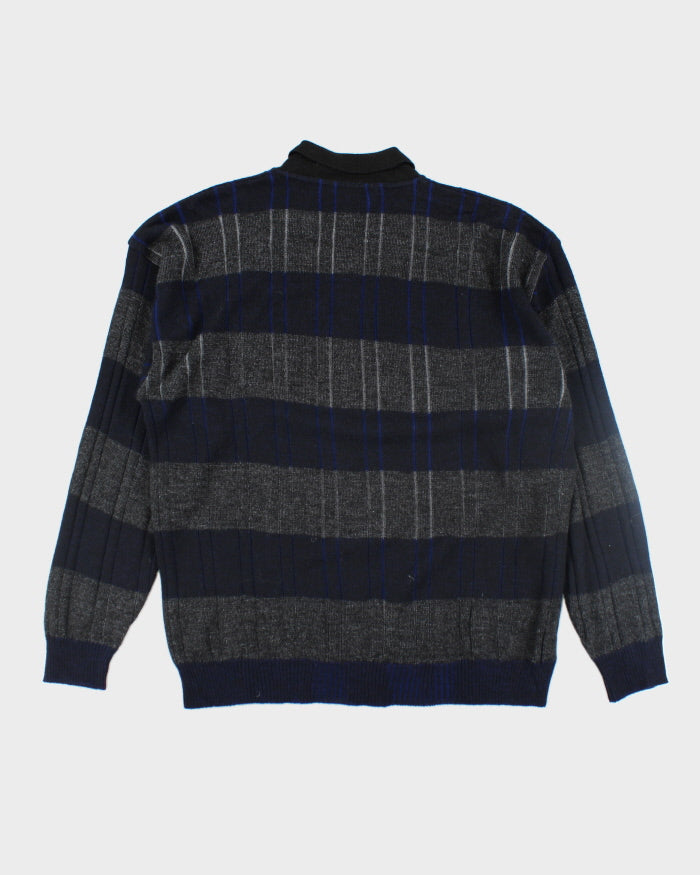 Vintage Leo Rossi Striped Merino Blend Collared Knit Jumper - XL