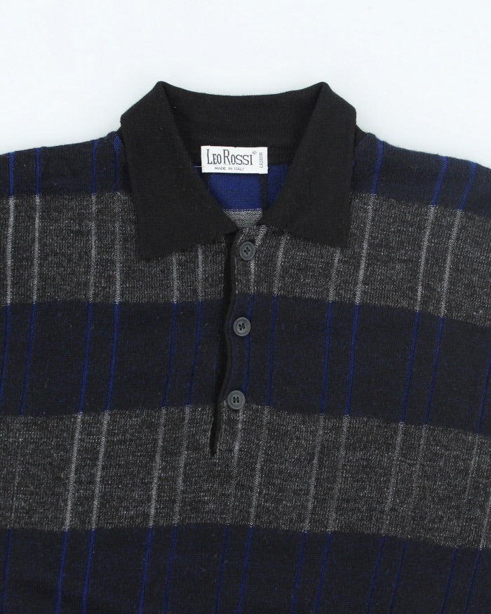 Vintage Leo Rossi Striped Merino Blend Collared Knit Jumper - XL