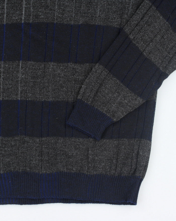 Vintage Leo Rossi Striped Merino Blend Collared Knit Jumper - XL