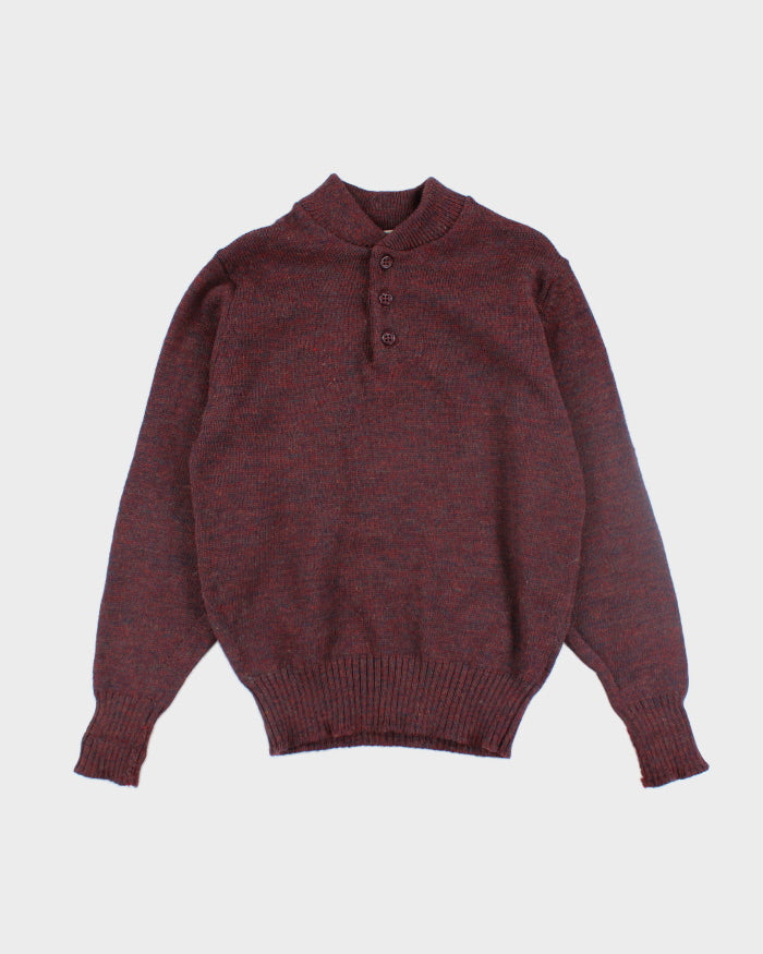 Vintage L.L. Bean Quarter Button Up Wool Knit Jumper - L