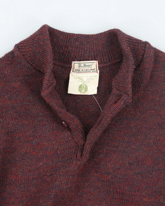 Vintage L.L. Bean Quarter Button Up Wool Knit Jumper - L