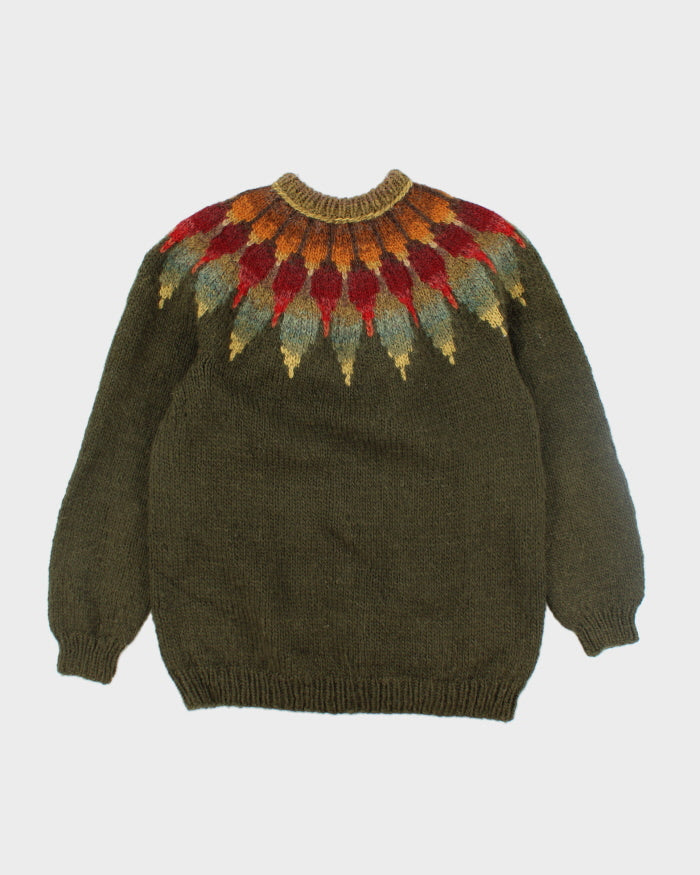 Vintage Heavyweight Patterned Wool Chunky Knit Jumper - L