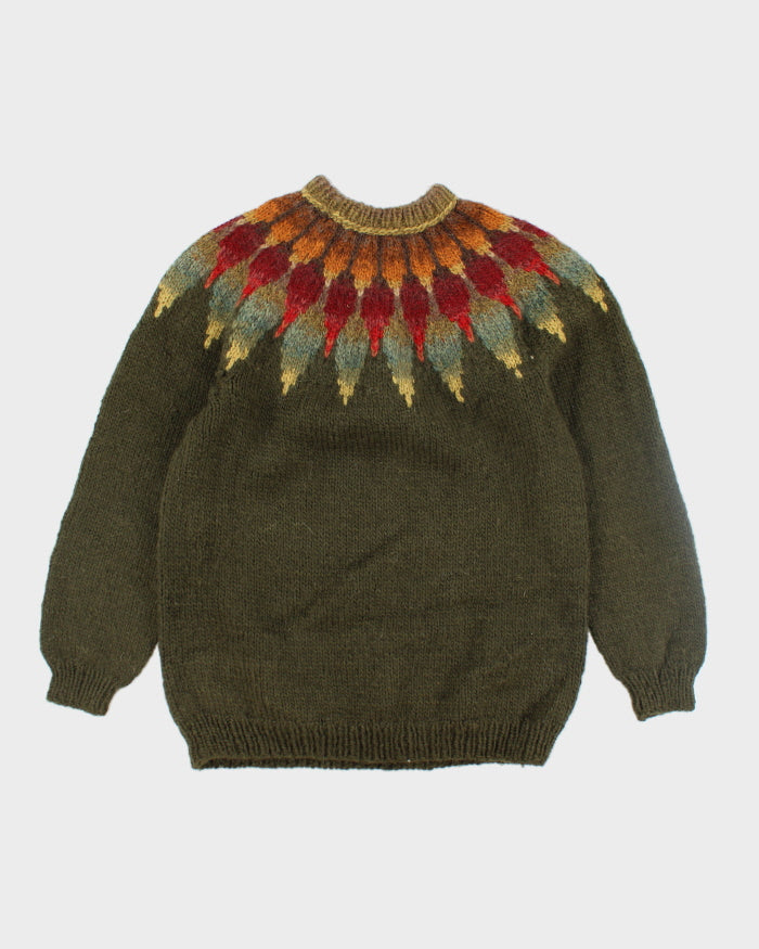 Vintage Heavyweight Patterned Wool Chunky Knit Jumper - L