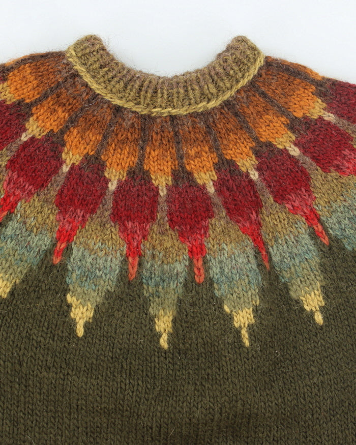 Vintage Heavyweight Patterned Wool Chunky Knit Jumper - L