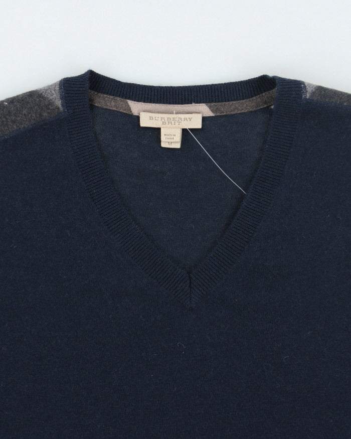 Vintage Burberry V-Neck Cashmere Blend Knit Jumper - M