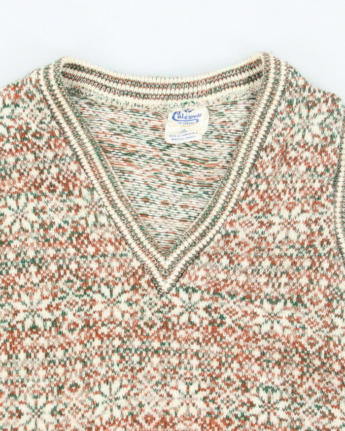 Vintage Caldwell Patterned V-Neck Tank Knit Jumper - M