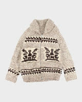 Vintage 80's Heavyweight Wool Cowichan Knit Zip Cardigan - L