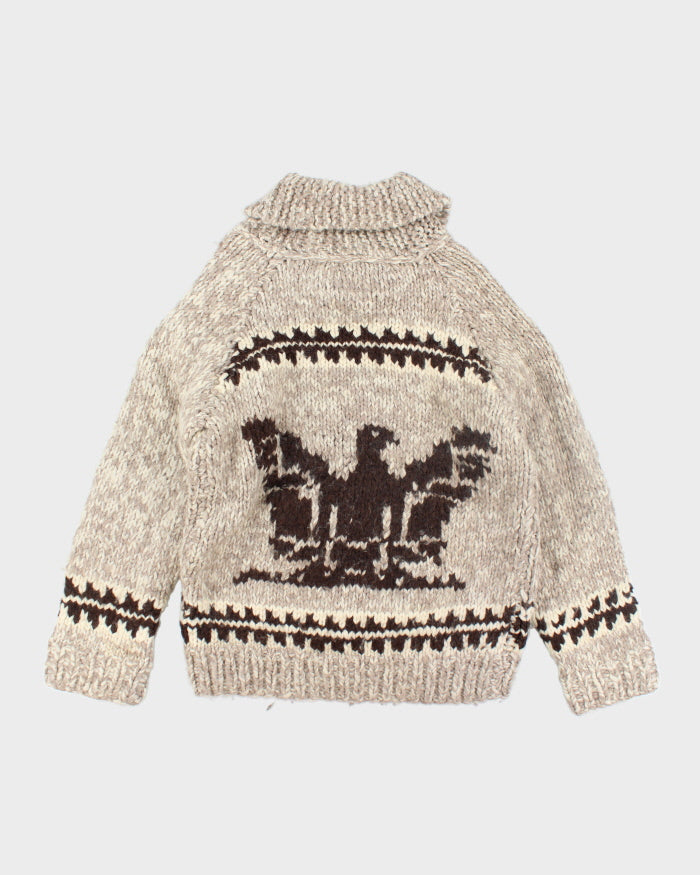 Vintage 80's Heavyweight Wool Cowichan Knit Zip Cardigan - L