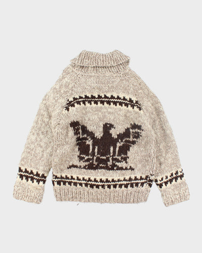 Vintage 80's Heavyweight Wool Cowichan Knit Zip Cardigan - L