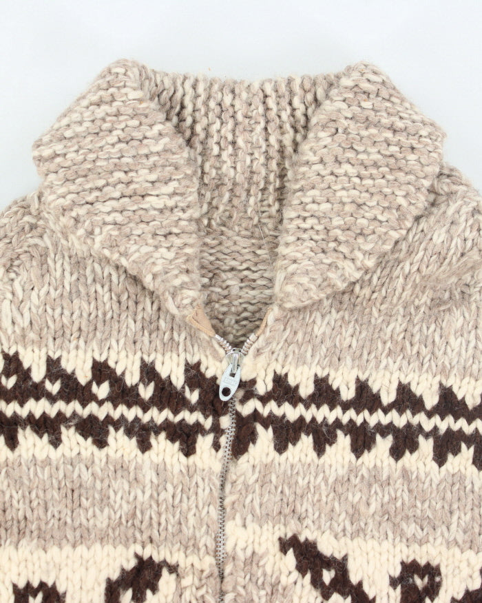 Vintage 80's Heavyweight Wool Cowichan Knit Zip Cardigan - L