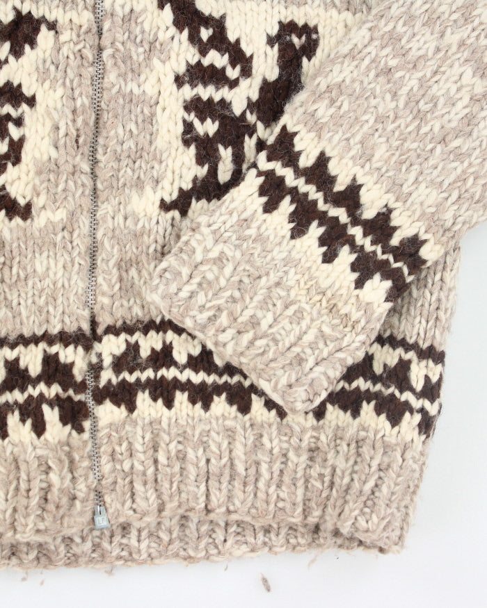 Vintage 80's Heavyweight Wool Cowichan Knit Zip Cardigan - L