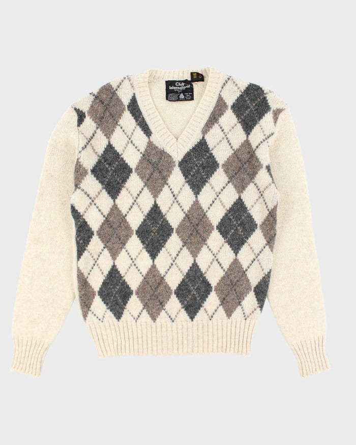 Vintage Club International Wool Argyle Knit Jumper - M