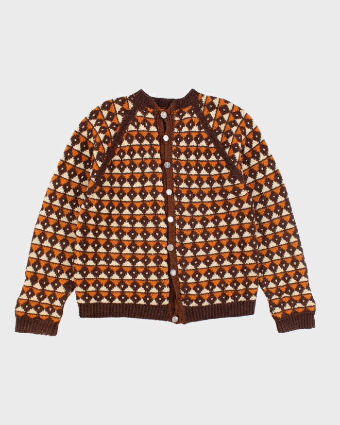 Vintage 80's Patterned Chunky Button Up Knit Cardigan - M