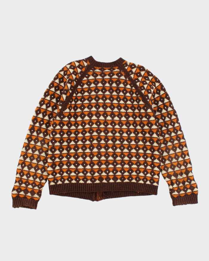 Vintage 80's Patterned Chunky Button Up Knit Cardigan - M