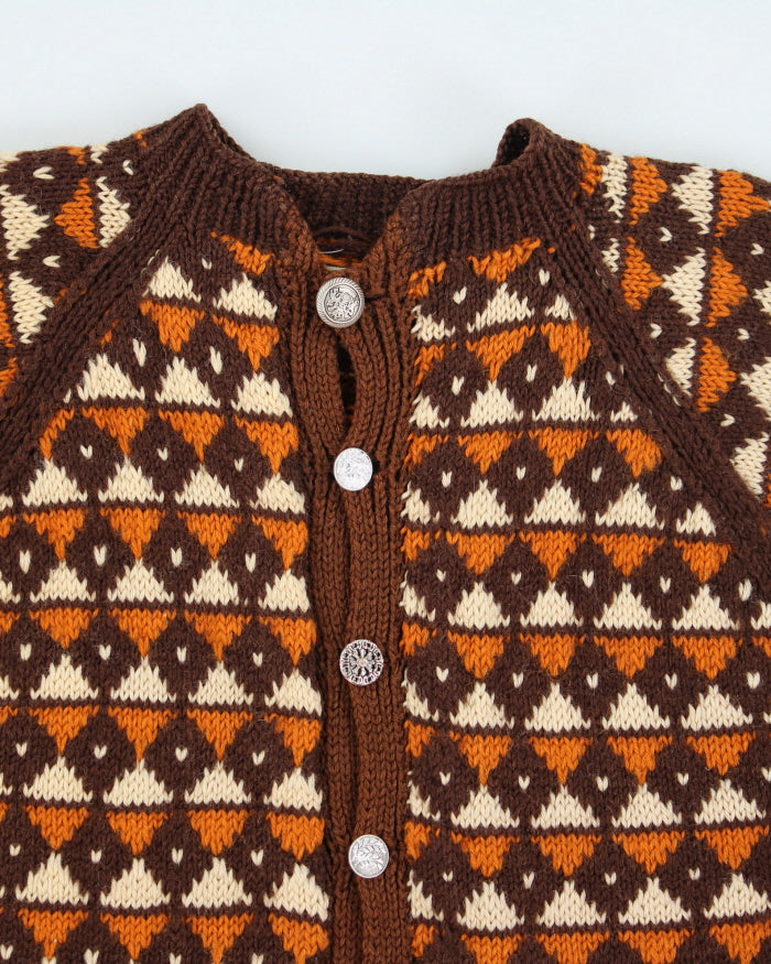 Vintage 80's Patterned Chunky Button Up Knit Cardigan - M