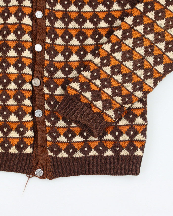 Vintage 80's Patterned Chunky Button Up Knit Cardigan - M