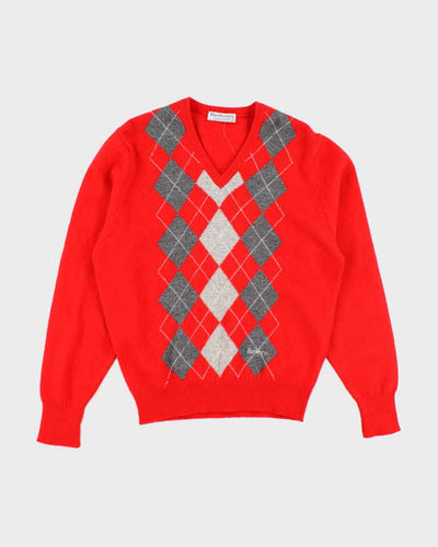 Vintage 90's Burberry Pure Lambswool V-Neck Knit Jumper - L