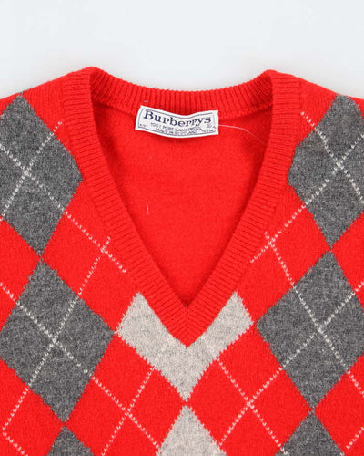 Vintage 90's Burberry Pure Lambswool V-Neck Knit Jumper - L
