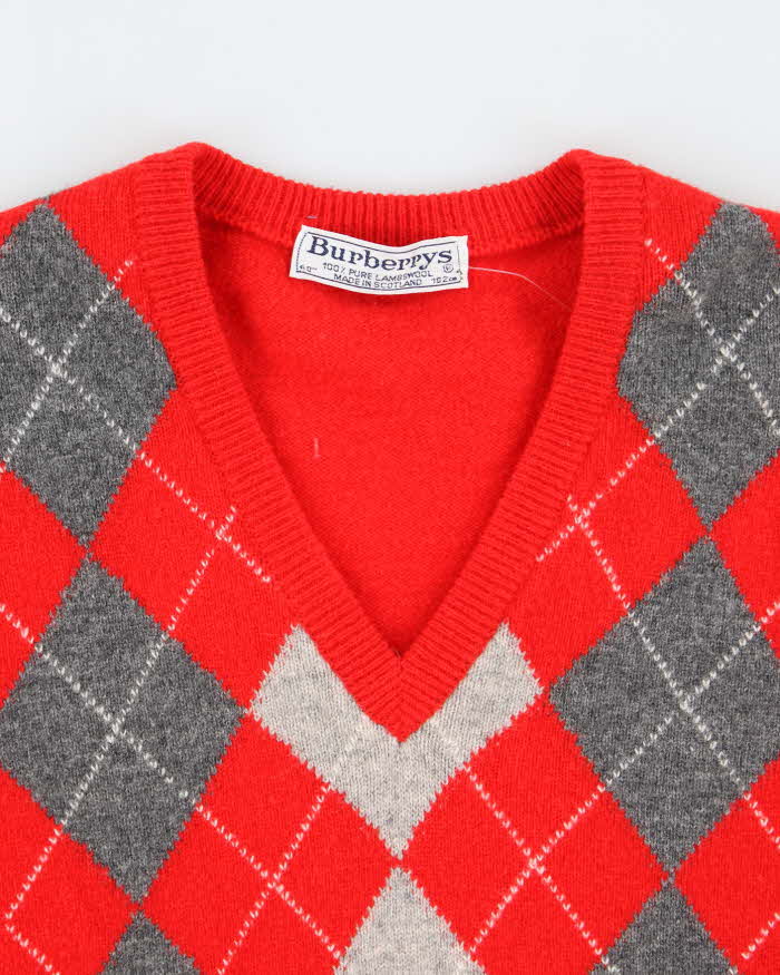 Vintage 90's Burberry Pure Lambswool V-Neck Knit Jumper - L