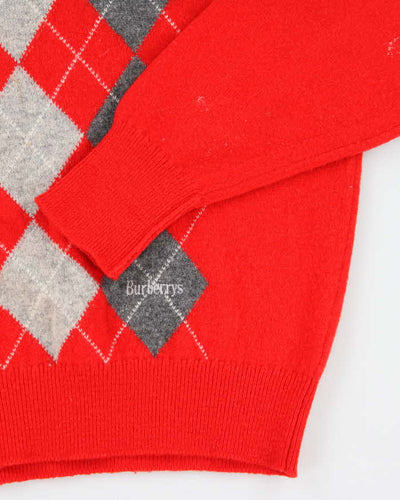 Vintage 90's Burberry Pure Lambswool V-Neck Knit Jumper - L