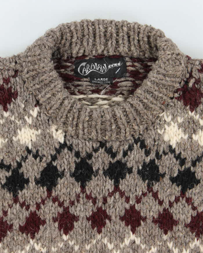 Vintage Caravan Chunky Knit Wool Jumper - L