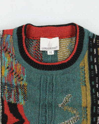 Vintage 90's London Fog Heavyweight Patterned Knit Jumper - L