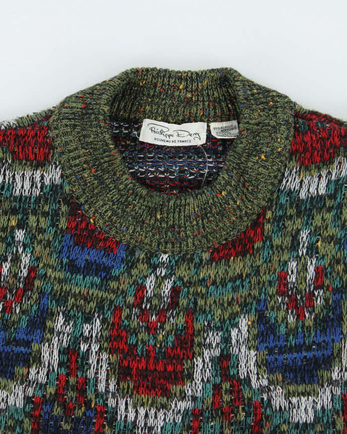 Vintage 90's Philippe Derry Patterned Chunky Wool Blend Jumper - L
