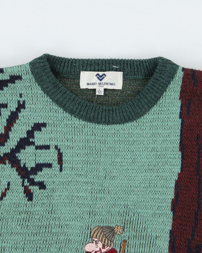Vintage 90's Mario Valentino Graphic Chunky Knit Jumper - L