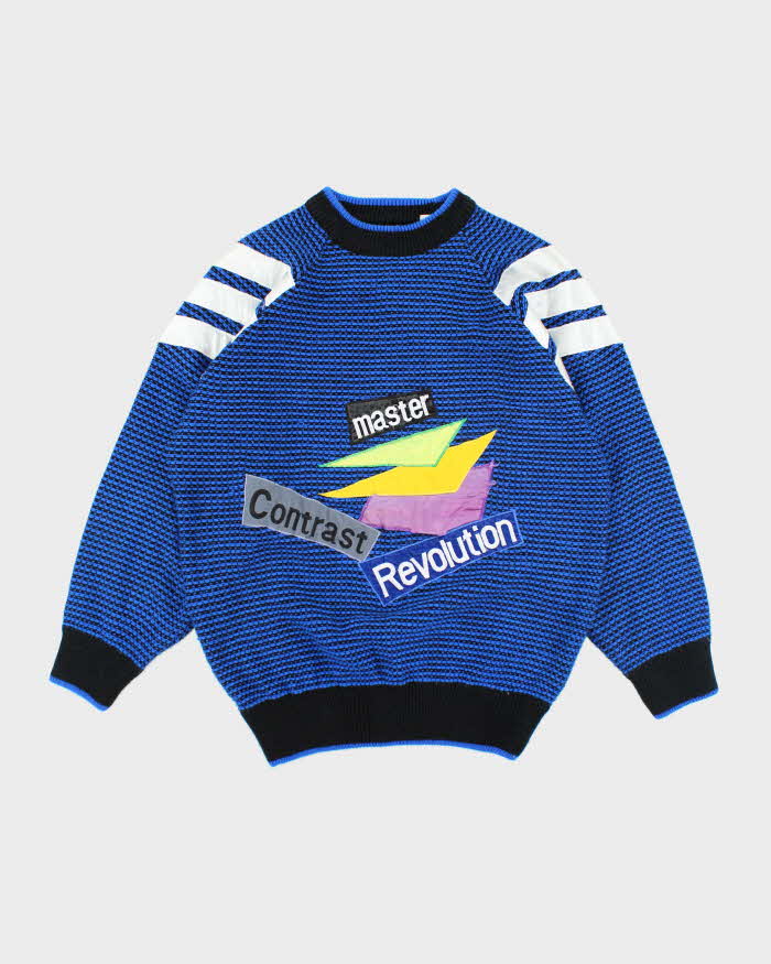 Vintage 90's Contrast Patterned Chunky Knit Jumper - M