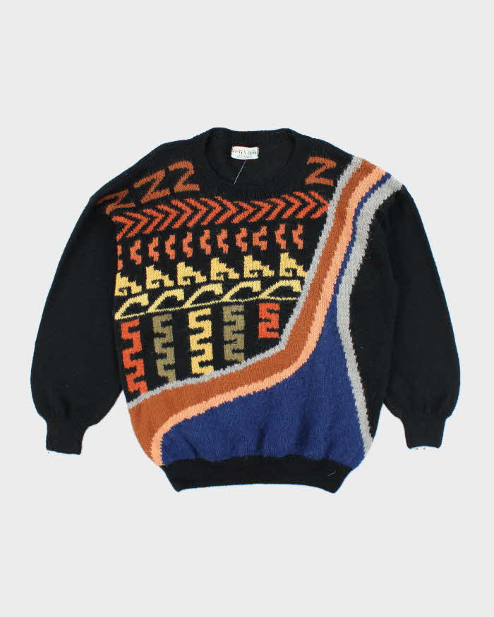 Vintage 90's Patterned Chunky Wool Blend Knit Jumper - L