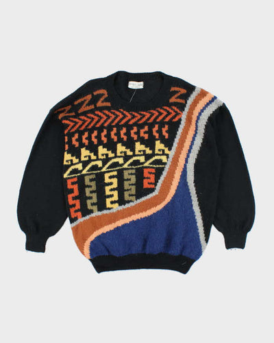 Vintage 90's Patterned Chunky Wool Blend Knit Jumper - L
