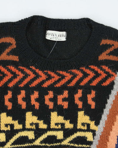 Vintage 90's Patterned Chunky Wool Blend Knit Jumper - L