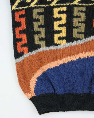 Vintage 90's Patterned Chunky Wool Blend Knit Jumper - L