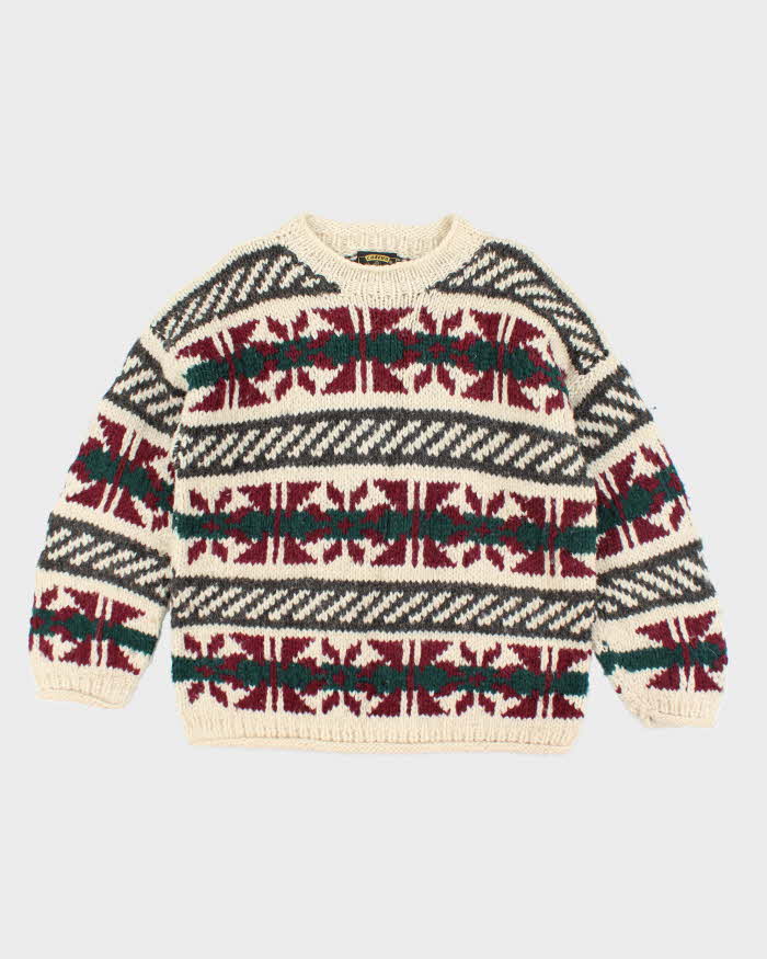 Vintage 80's Heavyweight Patterned Wool Knit Jumper - L