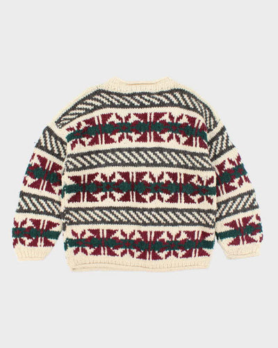 Vintage 80's Heavyweight Patterned Wool Knit Jumper - L