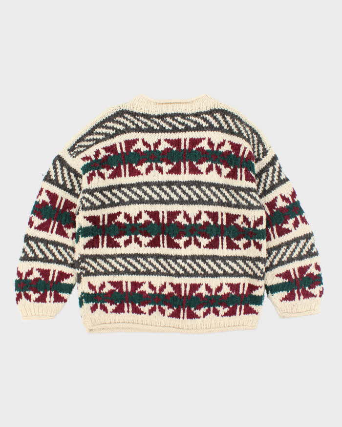 Vintage 80's Heavyweight Patterned Wool Knit Jumper - L