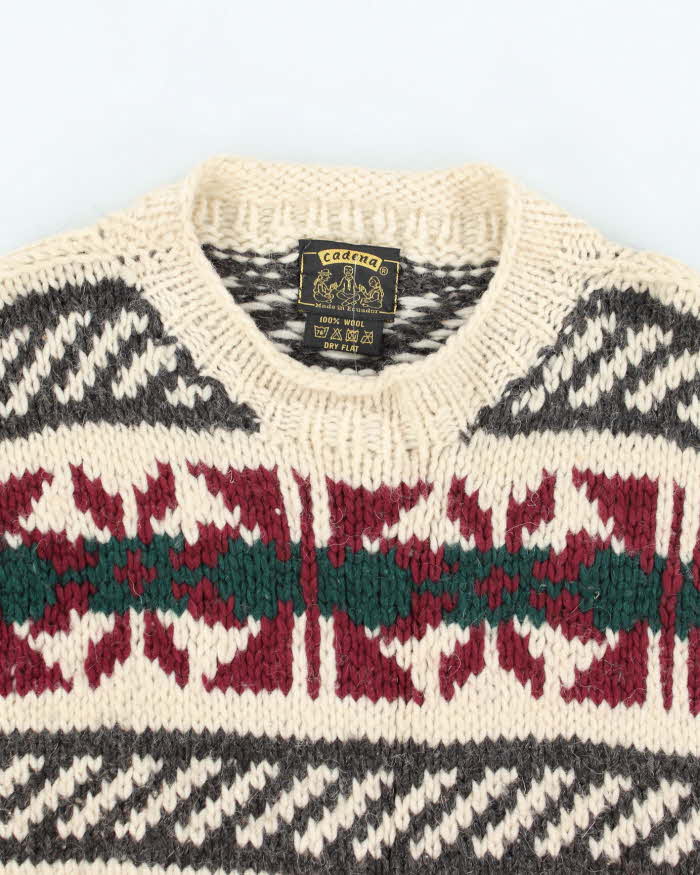 Vintage 80's Heavyweight Patterned Wool Knit Jumper - L