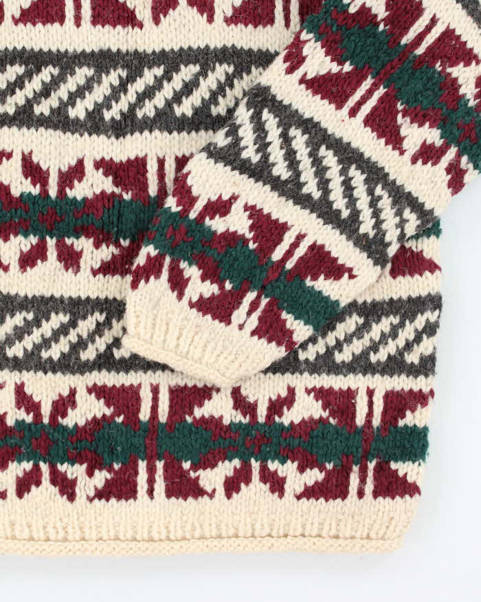 Vintage 80's Heavyweight Patterned Wool Knit Jumper - L