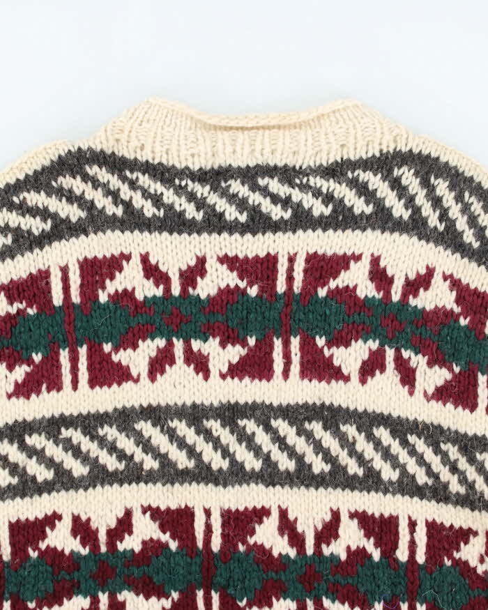 Vintage 80's Heavyweight Patterned Wool Knit Jumper - L