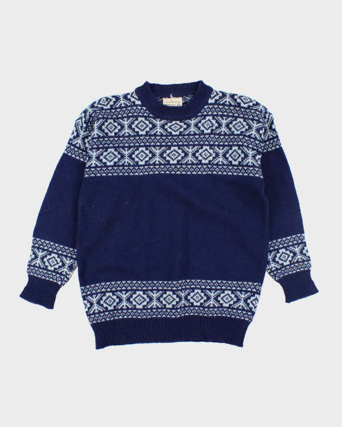 Vintage 80's Patterned Wool Chunky Knit Jumper - M