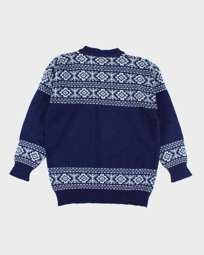 Vintage 80's Patterned Wool Chunky Knit Jumper - M