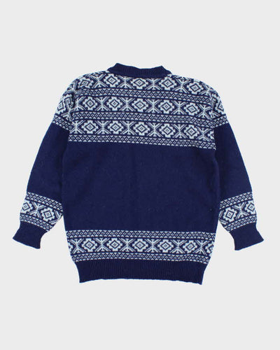 Vintage 80's Patterned Wool Chunky Knit Jumper - M