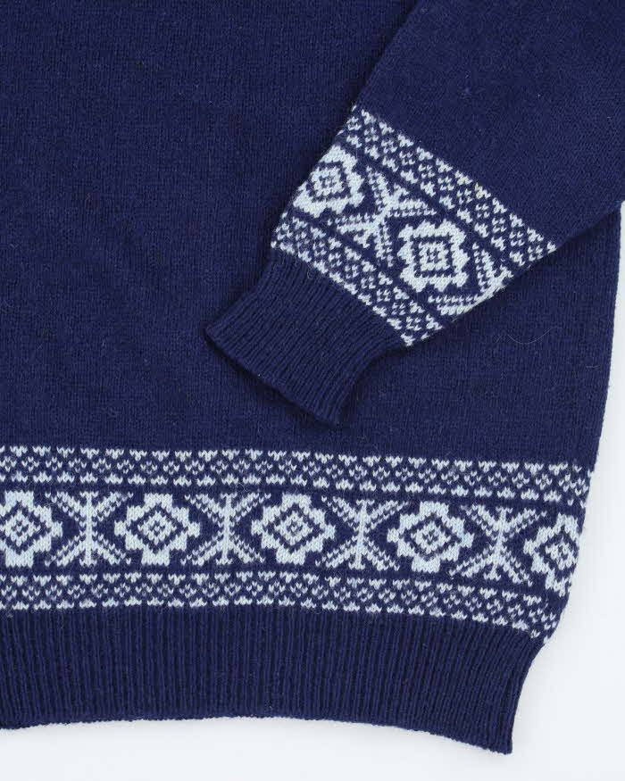 Vintage 80's Patterned Wool Chunky Knit Jumper - M