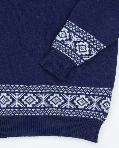 Vintage 80's Patterned Wool Chunky Knit Jumper - M