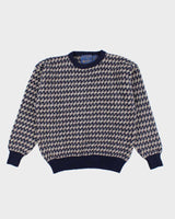Vintage 80's Patterned Wool Chunky Knit Jumper - L