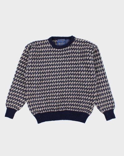 Vintage 80's Patterned Wool Chunky Knit Jumper - L