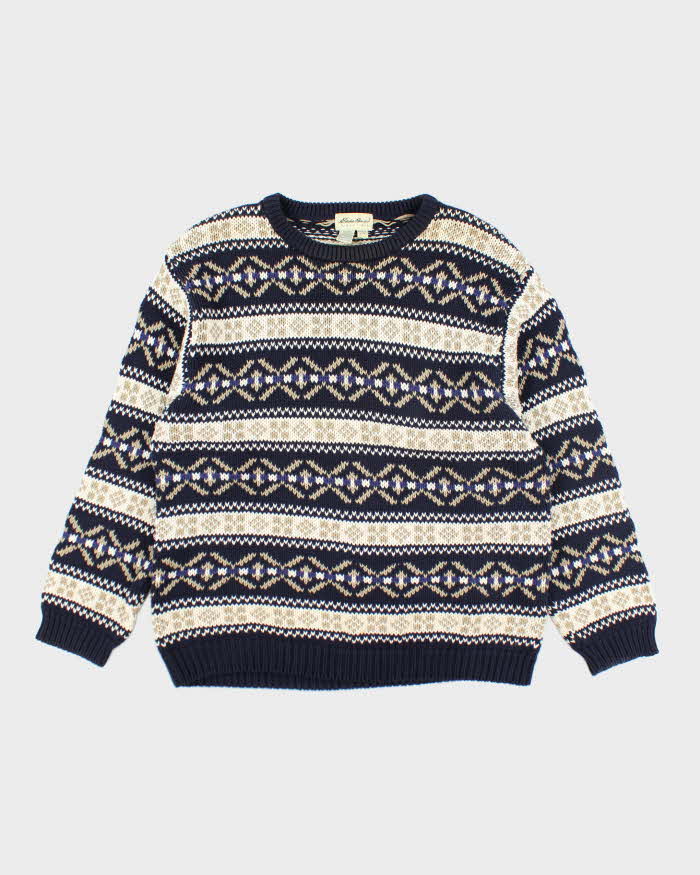 Vintage 90's Eddie Bauer Heavyweight Patterned Chunky Knit Jumper - L