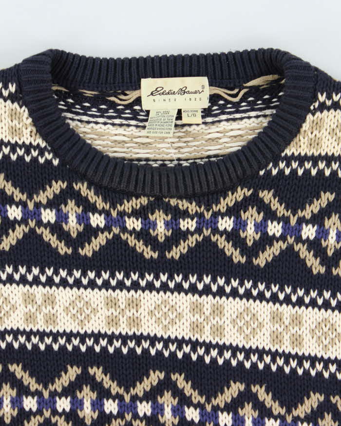 Vintage 90's Eddie Bauer Heavyweight Patterned Chunky Knit Jumper - L